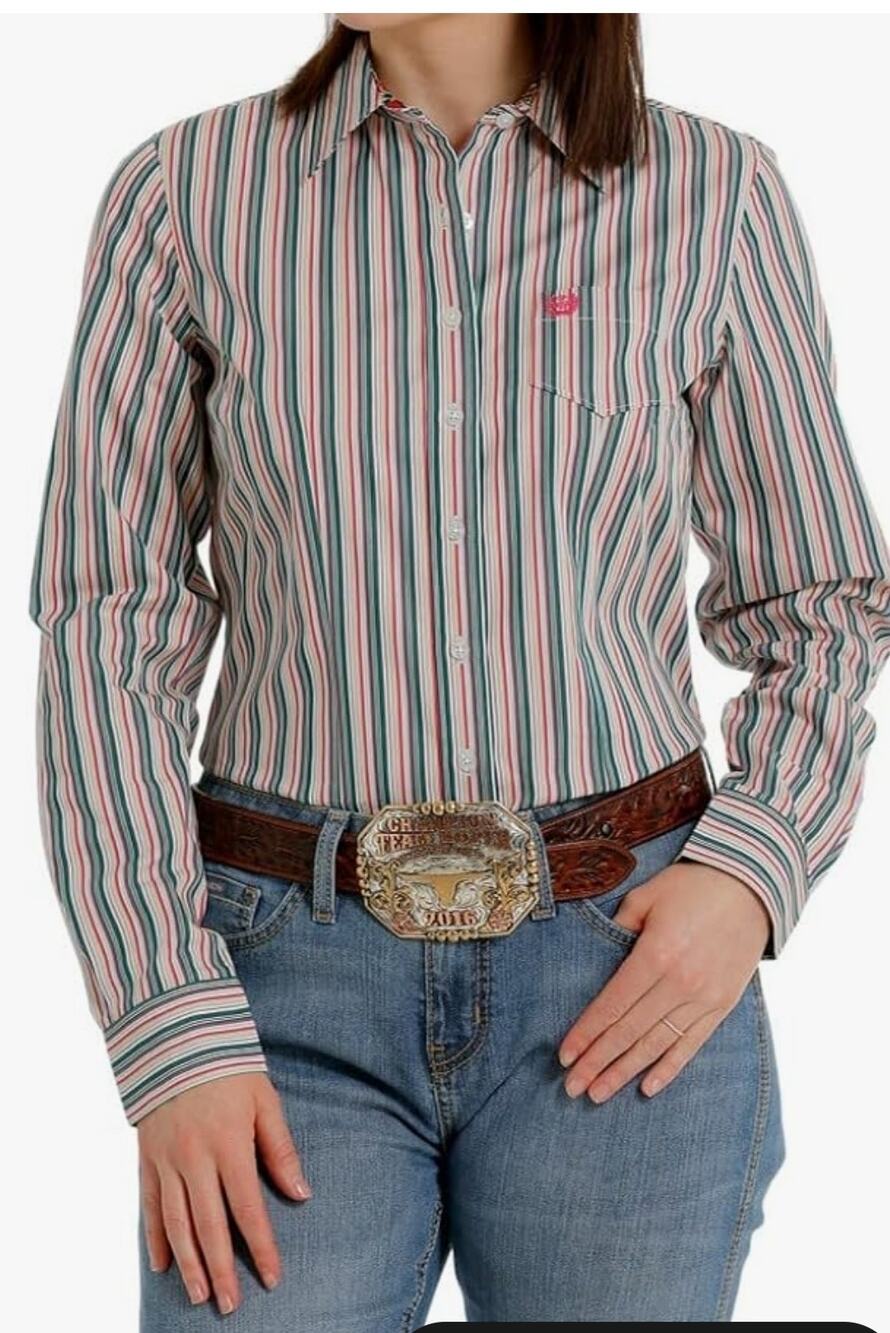 5689) Cinch Women Multicolor Stripe XL Long Sleeve Button Down Western Shirt